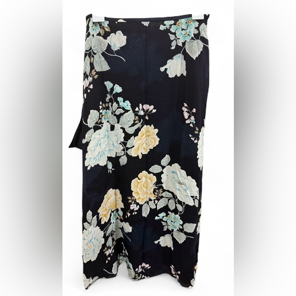 Linda Allard Ellen Tracy Floral Maxi Skirt in Black with Pastel Accents.